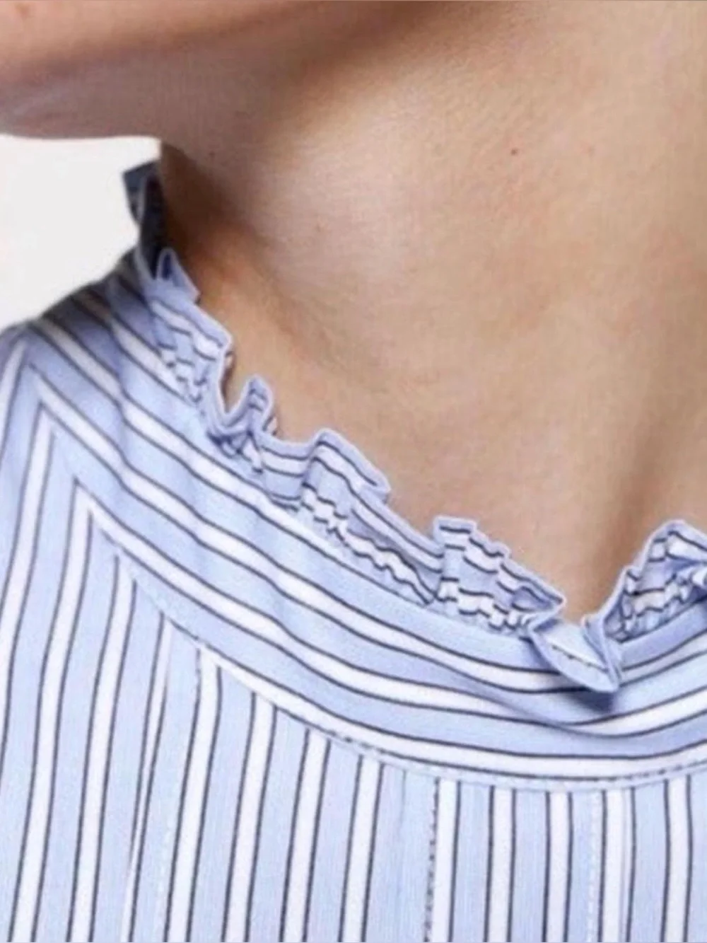 ZARA | Blue White Striped Ruffled Poplin Shirt Blouse